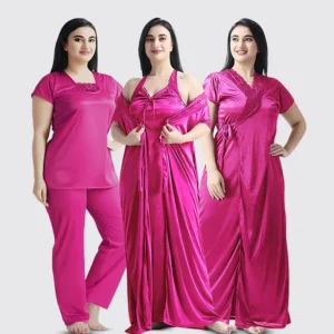 4 Part Premium Nightwear Combo ( Dark Pink)
